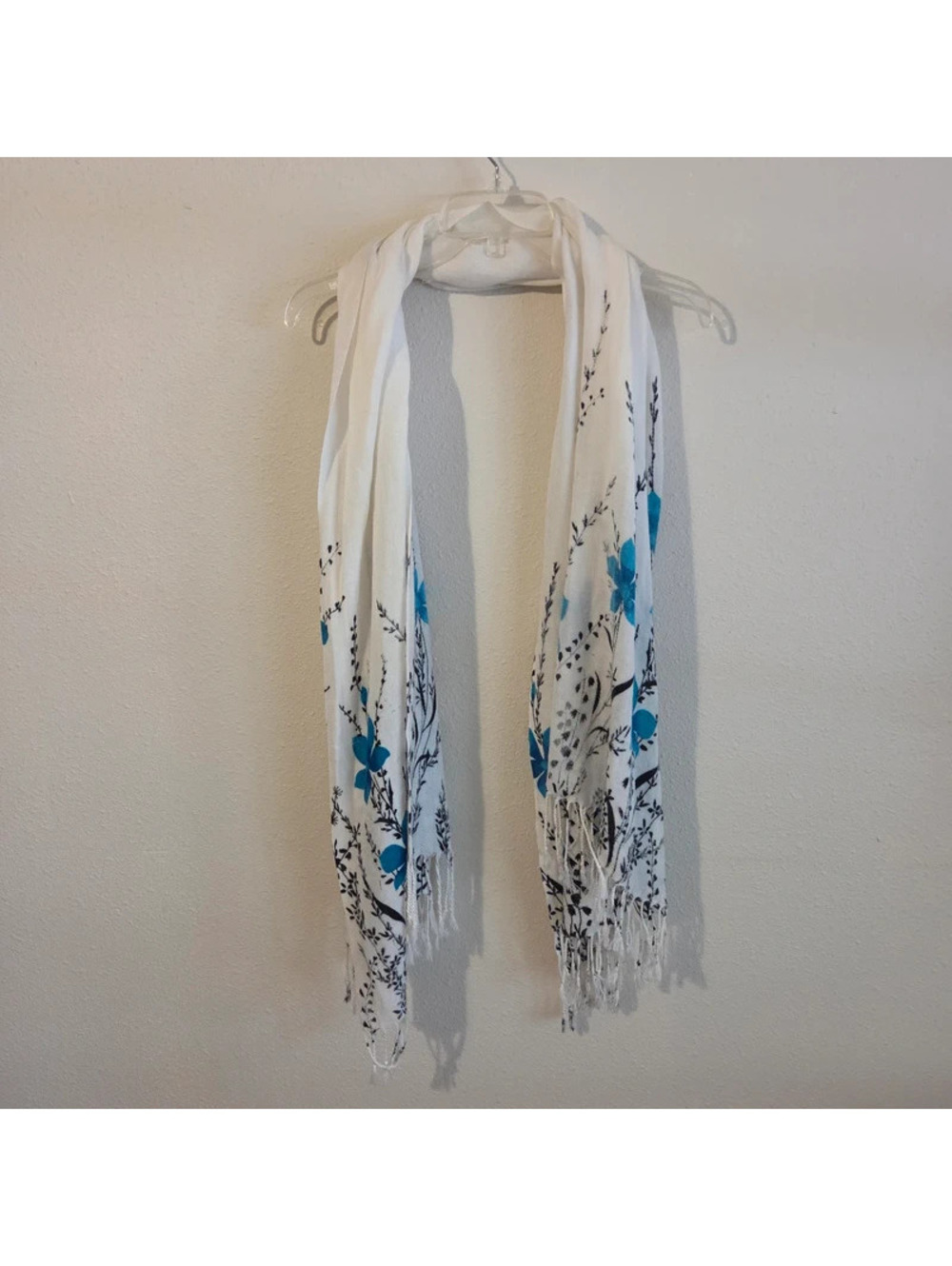White scarf blue flowers
